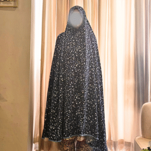 Navy Blue Floral Printed Soft Malai Linen Namaz Chadar with Lace Border