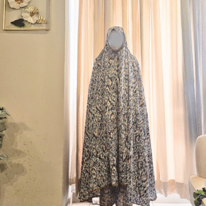 Navy Blue & Rust Printed Soft Malai Linen Namaz Chadar with Lace Border