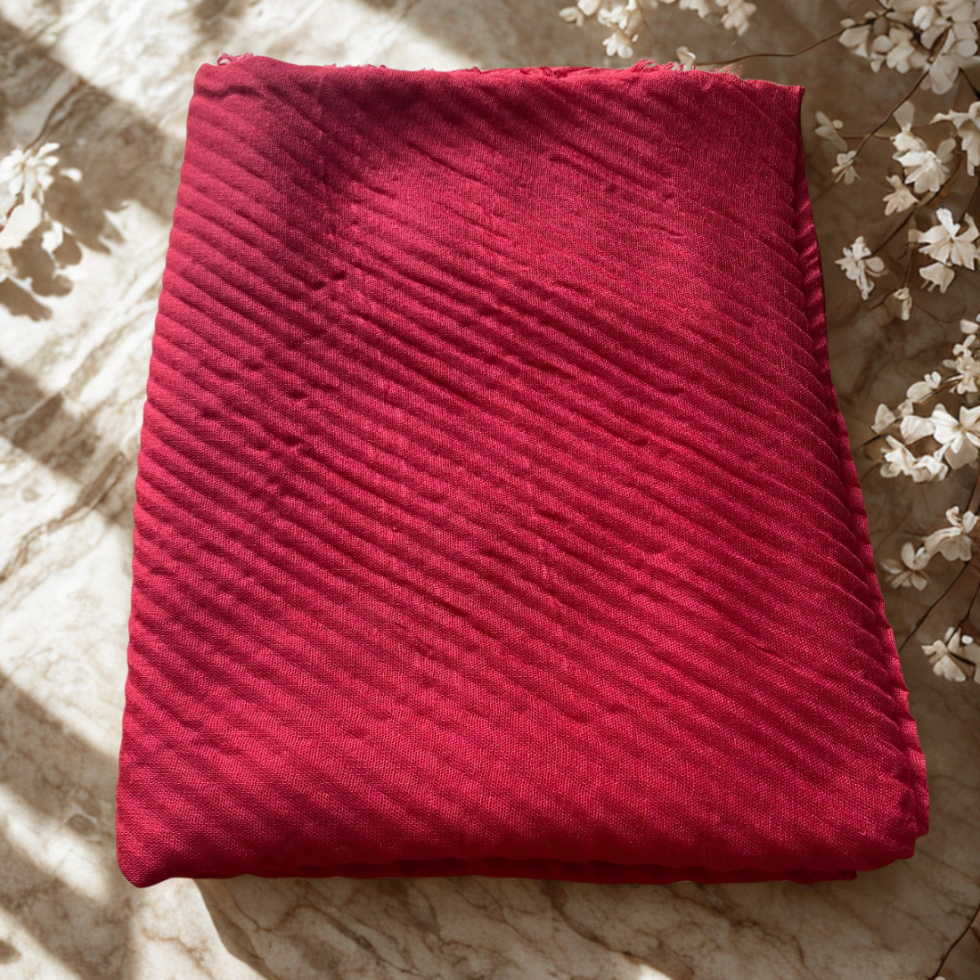 Premium Crinkle Lawn Soft Lightweight Summer Scarf – Deep Maroon - Image 2
